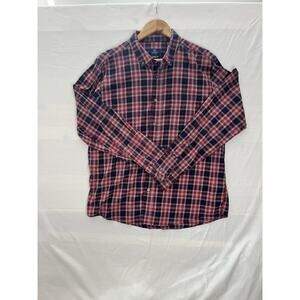 George Button Down Shirt Mens Large Classic Fit Plaid Red Blue Long Sleeve